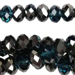 14MM FACETED RONDELLE HEMATITE / BLUE ZIRCON